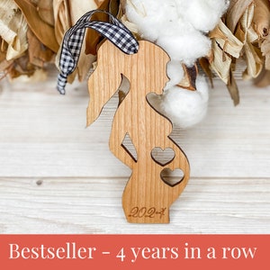 Pregnant Twins Christmas Ornament: Wooden Baby Bump Silhouette, Twin Mom Gift