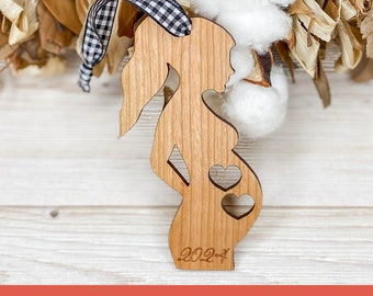 Adorno navideño de gemelos embarazadas: silueta de madera de la barriguita, regalo para mamá de gemelos