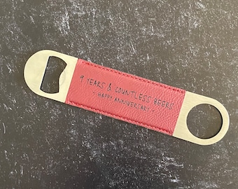 Personalized Leather 9th Anniversary Bottle Opener for Him