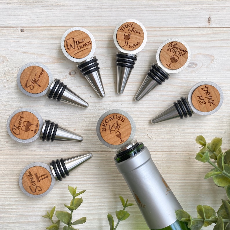 Made in USA Top Quality Stainless Wood. Sip Happens Bottle Stopper Laser Engraved Wood Bottle Stopper Wine Bottle Stopper Gift for Wife