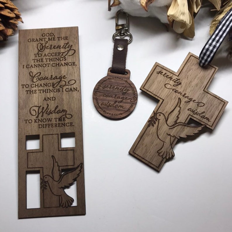 Serenity Prayer Keychain. Serenity Courage Wisdom Gift Ideas. God Grant Me Wooden Key Chain. Christian Gifts Under 10. Religious Gifts. image 5