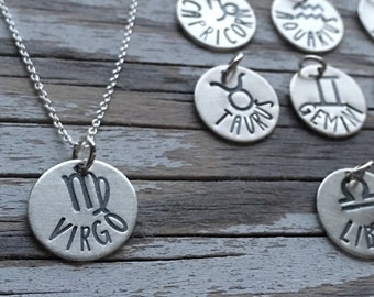 Zodiac Sign Charm Necklace, Astrology, Capricorn, Aquarius, Pisces, Aries, Taurus, Gemini, Cancer, Leo, Virgo, Libra, Scorpio, Sagittarius