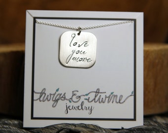 Love you More Sterling Silver Hand-Stamped Square Necklace