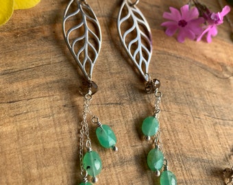 Badass Mother Chrysoprase Smokey Quartz Sterling Silver Leaf Earrings