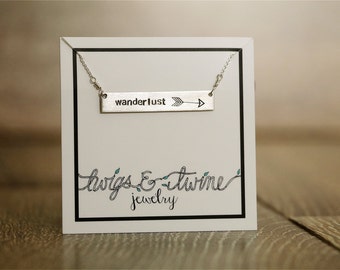 Wanderlust - Hand-Stamped Bar Necklace with Arrow