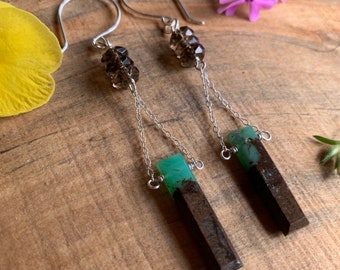 Badass Mother Chrysoprase Smokey Quartz Sterling Silver Earrings