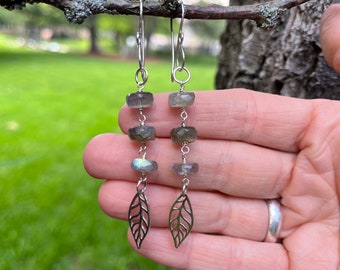 Sterling Silver Leaf Labradorite Earrings