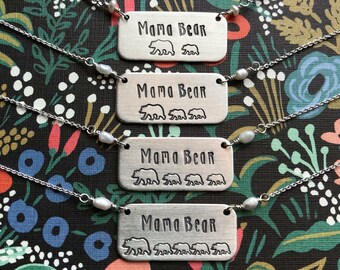 Mama Bear One, Two , Three or Four Cubs Necklace Mom Gift Mother's Day Jewelry Pearl