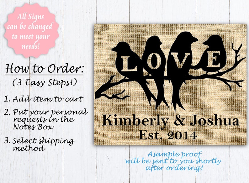 Love Birds Sign Birds on Branch Personalized Couples Gift Etsy
