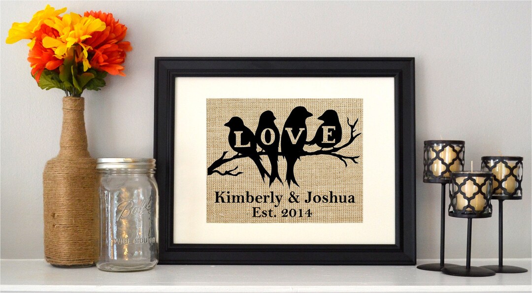 Love Birds Sign Birds on Branch Personalized Couples Gift Etsy