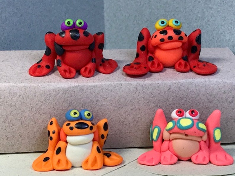 sort of EXOTIC Frogs in Red and Orange...Miniatures Your choice of one. Check out ALL of our colors of Exotic Frogs
