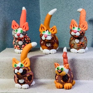 Flower Power Felines, ORANGE Series cat miniatures.  Your choice of one.