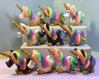 Unicorn miniatures with Rainbow manes and tails!  In ASSORTED body colors. Your choice of one.