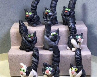 Dark Grey Tabby Cat miniatures, Ruffed and Fluffy, Maine Coon-ish.  Your choice of one.