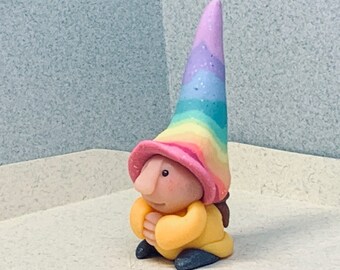 Tiny Rainbow Pastel Hatted Gnomettes (females) miniatures, assorted clothing colors. Your choice of one.