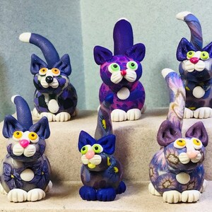 Flower Power Felines, VIOLET series cat miniatures.  Your choice of one.
