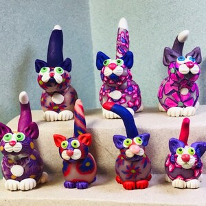 Flower Power Felines, RED-VIOLET series cat miniatures.  Your choice of one.