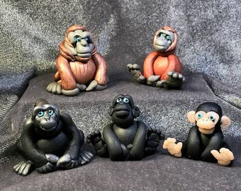 Great Apes Miniatures - Chimp, Gorilla, Orangutan. Your Choice of