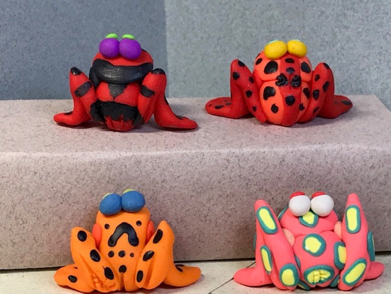 sort of EXOTIC Frogs in Red and Orange...Miniatures Your choice of one. Check out ALL of our colors of Exotic Frogs