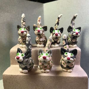 Flower Power Felines, &#39;Black and white&#39; cat miniatures.  Your choice of one.