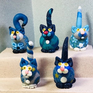 Flower Power Felines, TEAL Turquoise Series cat miniatures.  Your choice of one.