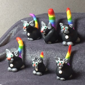 Rainbow Tail Black Cat miniatures.  Your choice of one.