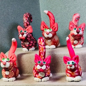 Flower Power Felines, &quot;CORAL&quot; Series cat miniatures.  Your choice of one.