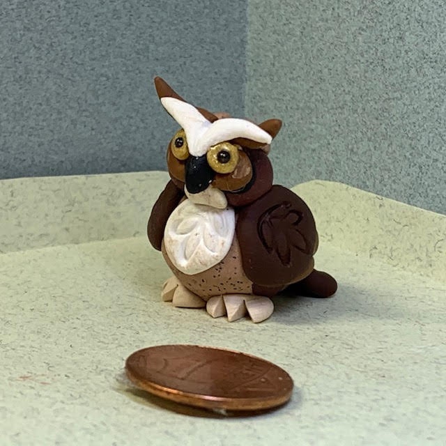 Owl miniatures assortment: Horned, Great Grey, Snowy, and Barn Owls. Your choice of one.