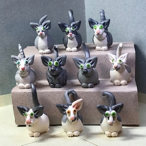 Light Grey &quot;Oriental&quot; style cat miniatures. Your choice of one.