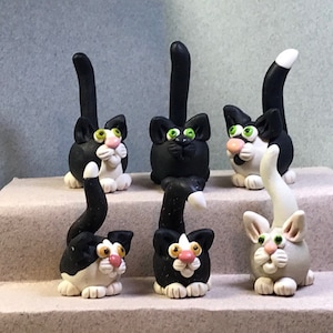 Cat miniatures, black and white, HeadBody style!  Your choice of one.