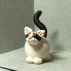 Larger Black and White cat miniatures,  on &#39;JUMBO&#39; 1&quot; marbles, your choice of one.