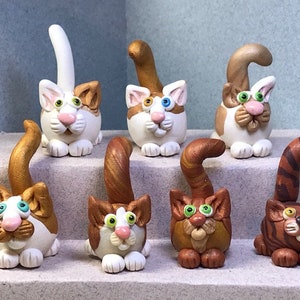 White and Orange Cat miniatures, HeadBody style.  Your choice of one.