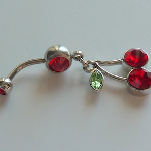 Ruby Red DANGLING CHERRY Belly Ring