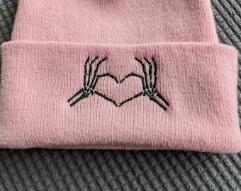 Skull beanie, skull hat, love hat, heart beanie, skeleton beanie, skeleton hat, Black beanie, personalized beanie, silly beanie, snarky