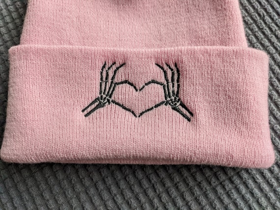 Skull beanie, skull hat, love hat, heart beanie, skeleton beanie, skeleton hat, Black beanie, personalized beanie, silly beanie, snarky