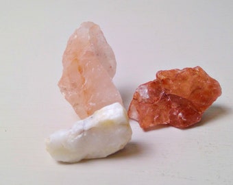 Trio of Natural Found Quartz White Light Pink Rose