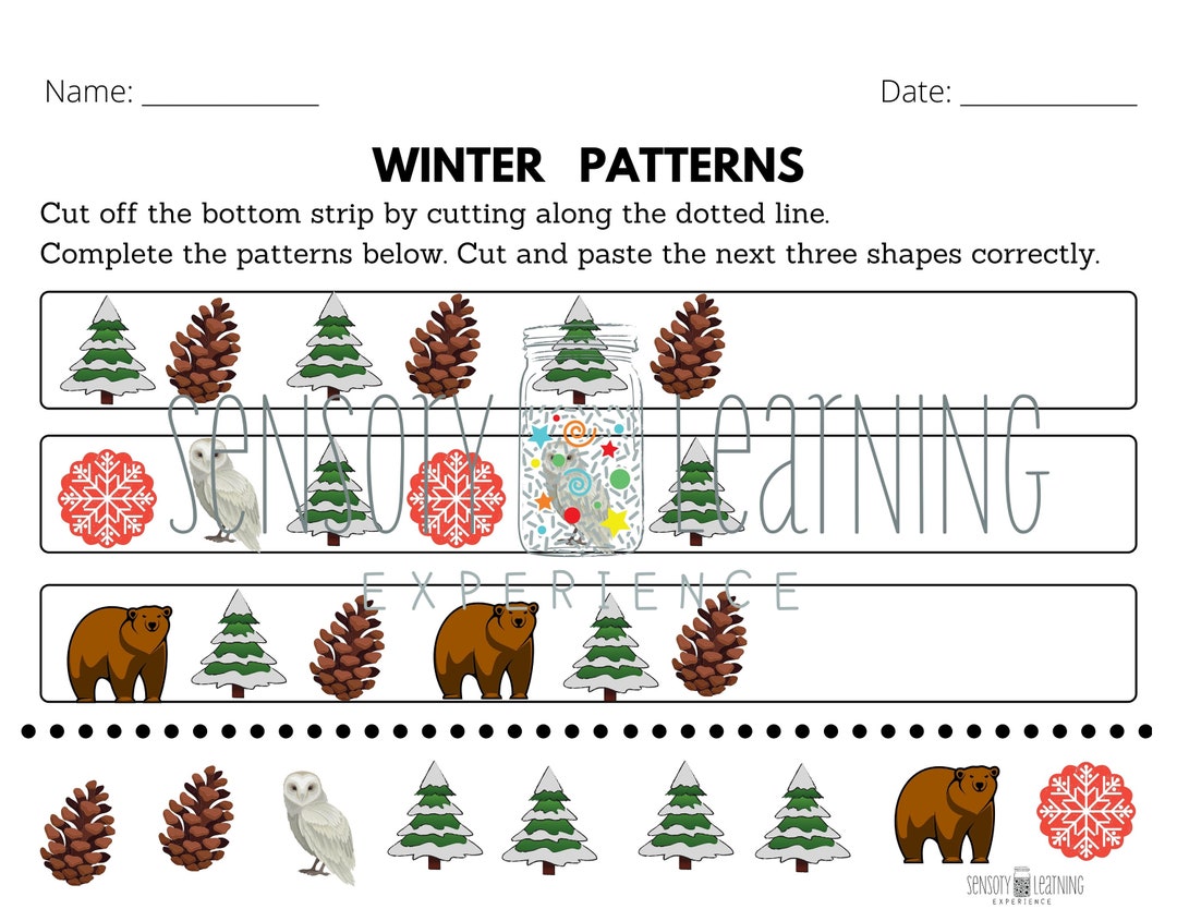 Winter Preschool Pattern Activity Digital Worksheet Print, Preschool ...