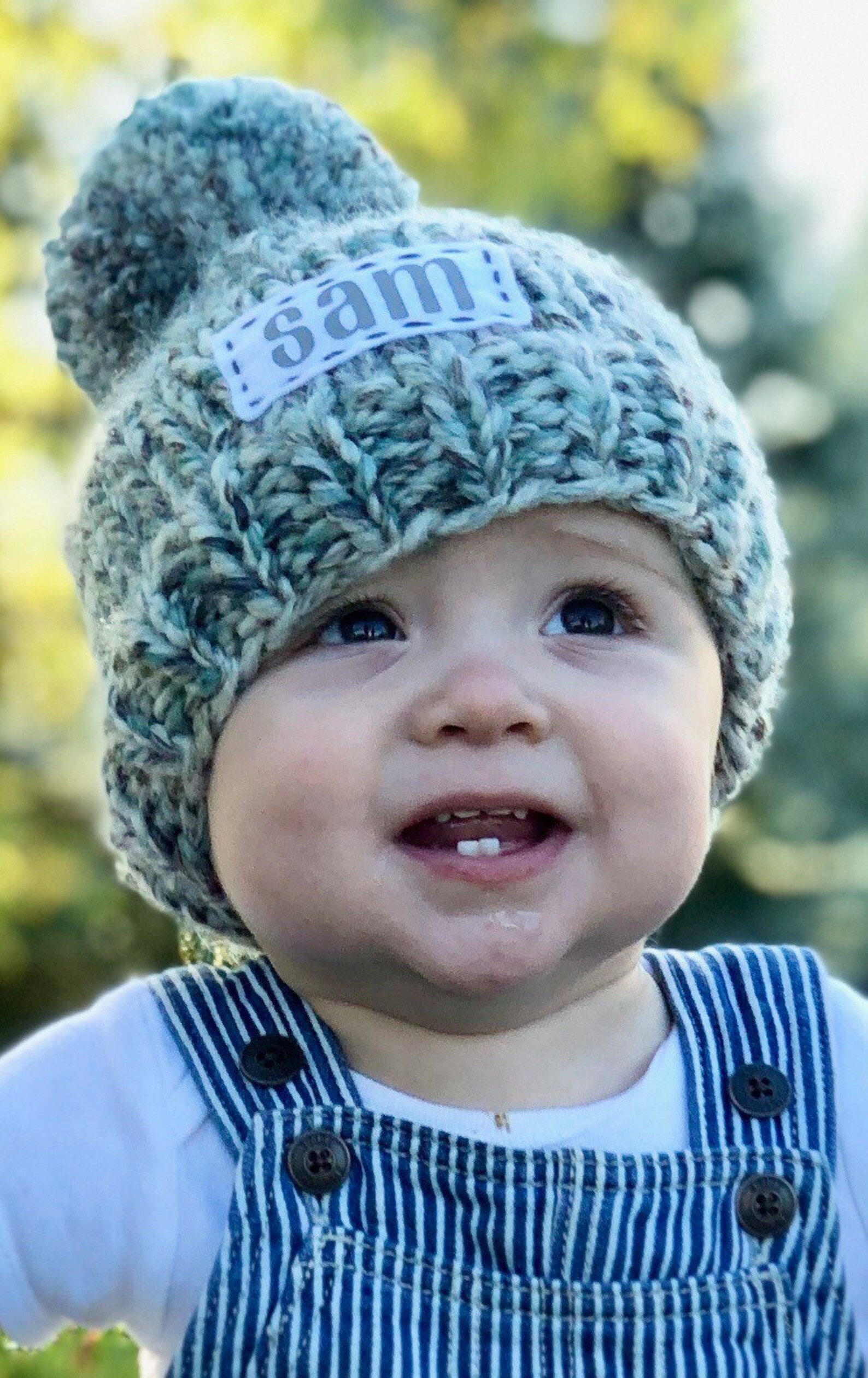 Customized knit baby pom hat/personalized baby hat/name Etsy