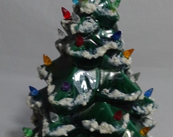 Small Green Lighted Ceramic Christmas Tree On Base Small Green Lighted Ceramic Christmas Tree On Base