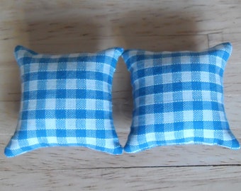 Check Pattern in Shades of Blue /& White 1//12th Scale Dolls House Printed Fabric Cushions