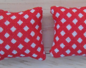 1//24th Scale Dolls House Hand Embroidered Cushions Hearts Design in Blue /& Green