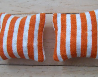 1/24th Scale Dolls House Printed Fabric Cushions: Stripes Design in Orange & White