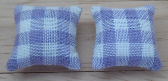 Check Design in Turquoise /& White 1//24th Scale Dolls House Printed Fabric Cushions