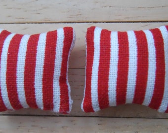 1/24th Scale Dolls House Printed Fabric Cushions: Stripes Design in Red & White