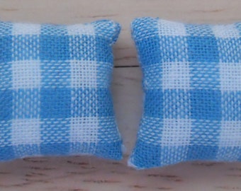 1/24th Scale Dolls House Printed Fabric Cushions: Check Design in Blue & White