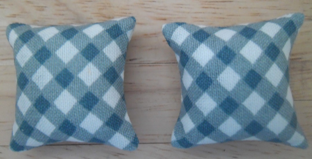 Shades of Blue & White Check Pattern Dolls House Cushions in 1/12th ...