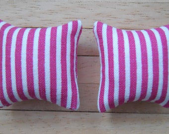 1/12th Scale Dolls House Printed Fabric Cushions Stripes Design in Cerise & White