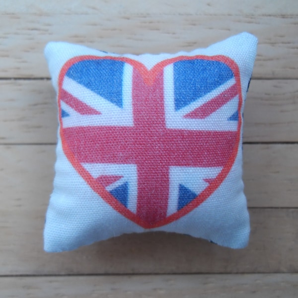 1/12th Scale Dolls House Designer Print Cushion Heart Shaped Flags Design: Union Jack