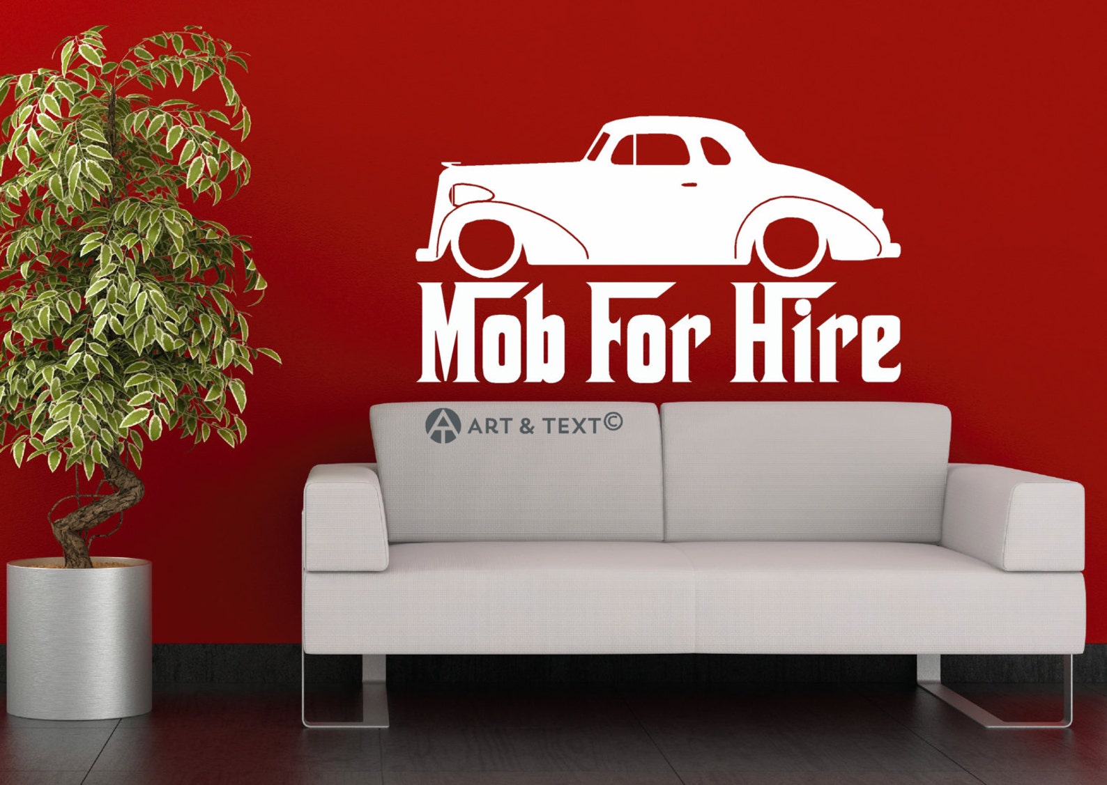 Lowered Car and Custom Text Large Wall Sticker Based on 1937 Etsy