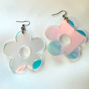 Daisy Flower Clear Iridescent Acrylic Earrings